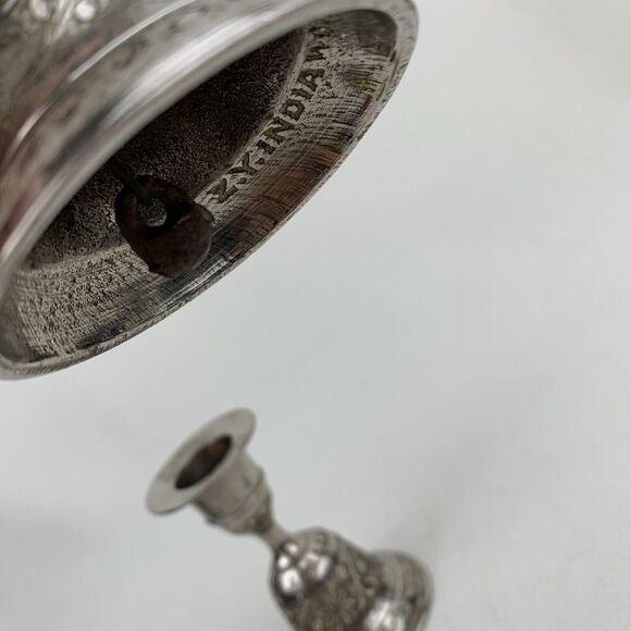 Vintage set of 2 Silver Candle stick‎ Holders ZY India World Gift Bell Shaped - Picture 10 of 10